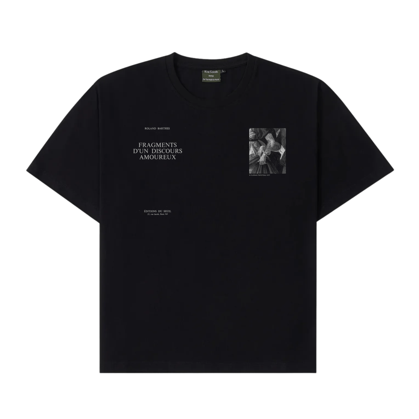 Roland Barthes, Fragments organic hemp tee by Florian Tripoteau, front print
