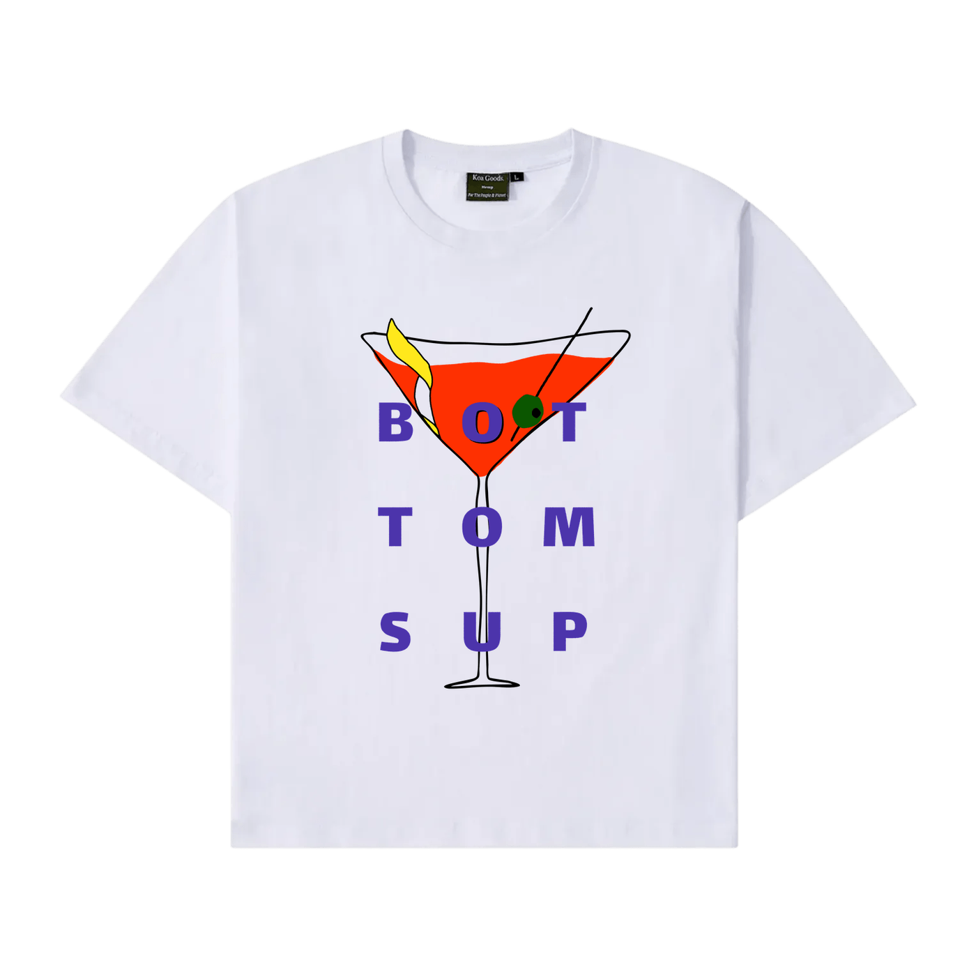 B-O-T-T-O-M-S-U-P organic hemp tee by TYCA1, front print