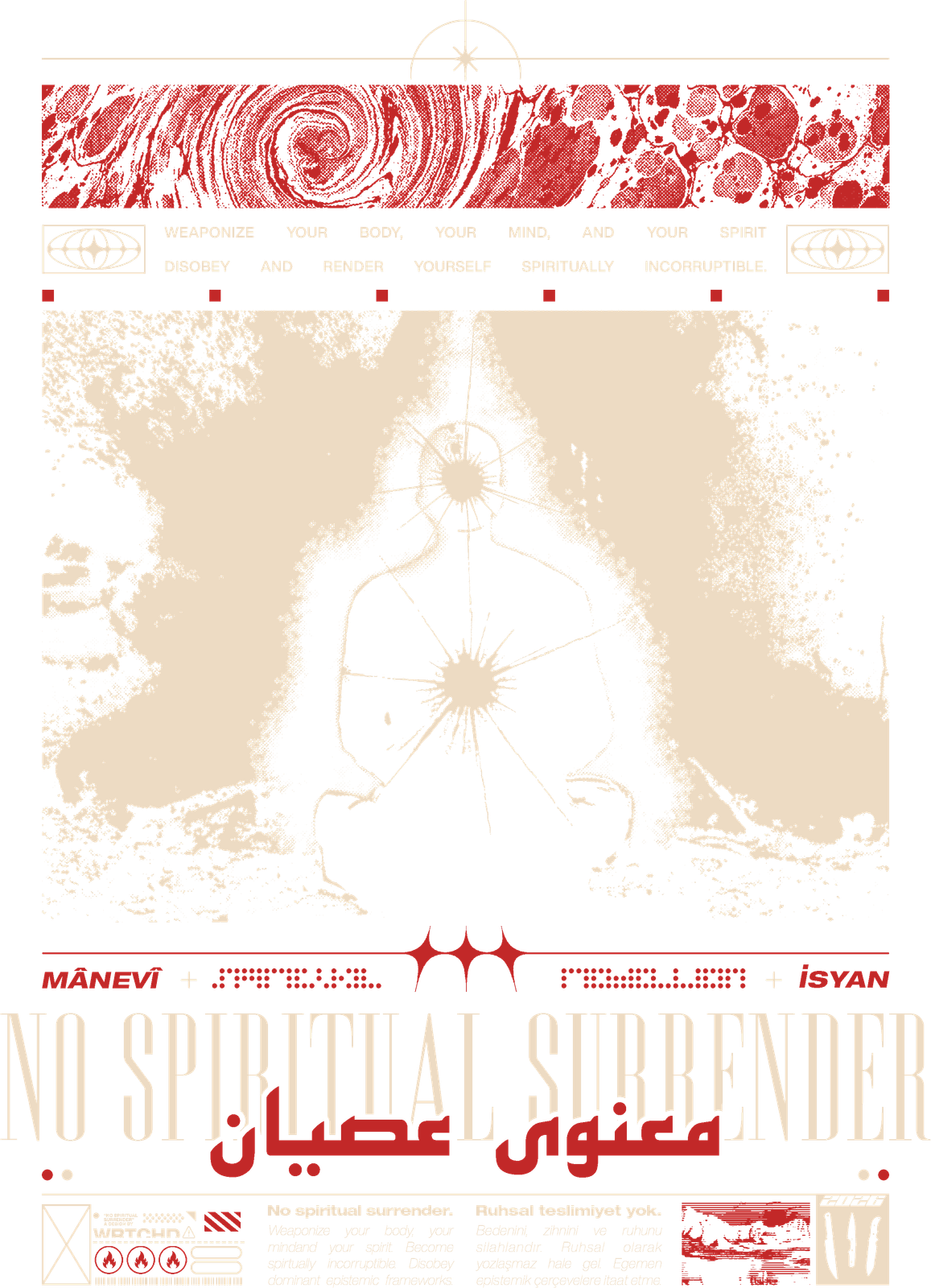 No Spiritual Surrender graphic tee by WRTCHD, back print